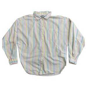 VTG TRY1 Oxford Shirt LG Pastel Retro Preppy 90s Pastel Candy Stripe Vaporwave